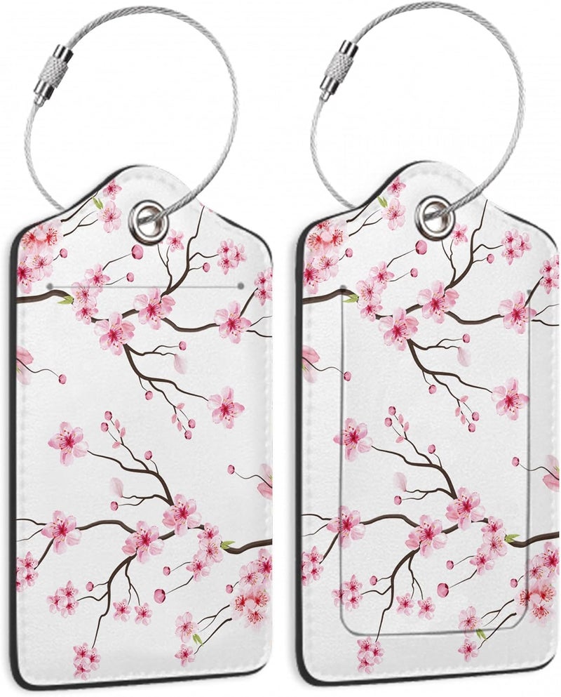 SKYDAWNY Luggage Tags for Suitcase,2 Pack Japanese Cherry Blossom Tree Luggage Tag PU Leather Privacy Cover ID Label with Stainless Steel Loop for Women Men Teens Travel - Image 1